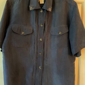 Women’s Blue Silk Short Sleeved Blouse